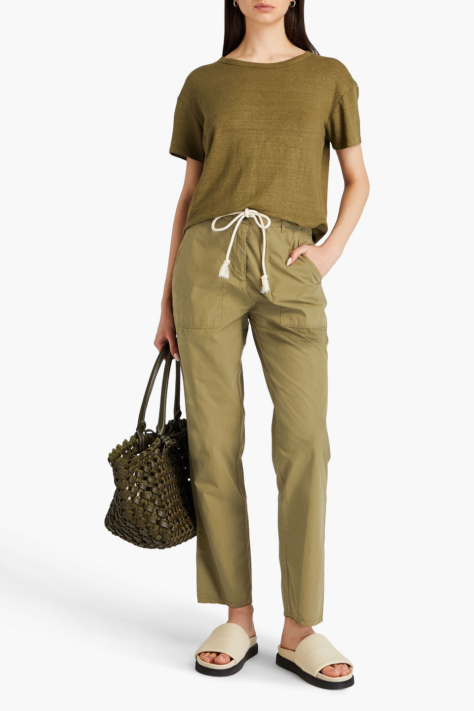 Officine Generale France Cotton Tapered Pants In Army Green