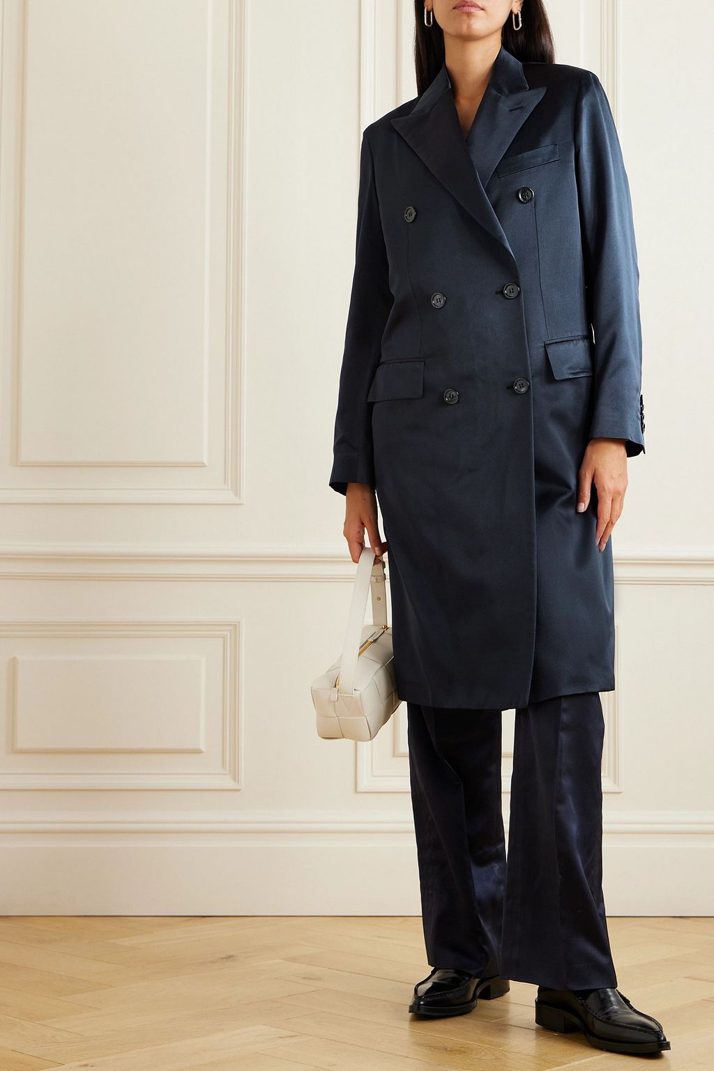 BRIONI Double-breasted silk-satin coat