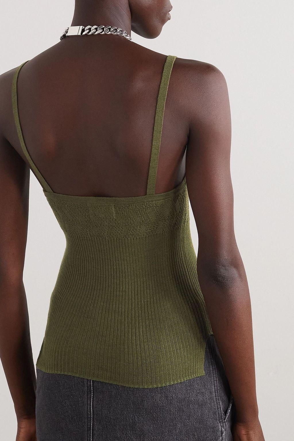 GANNI Embroidered ribbed merino wool top