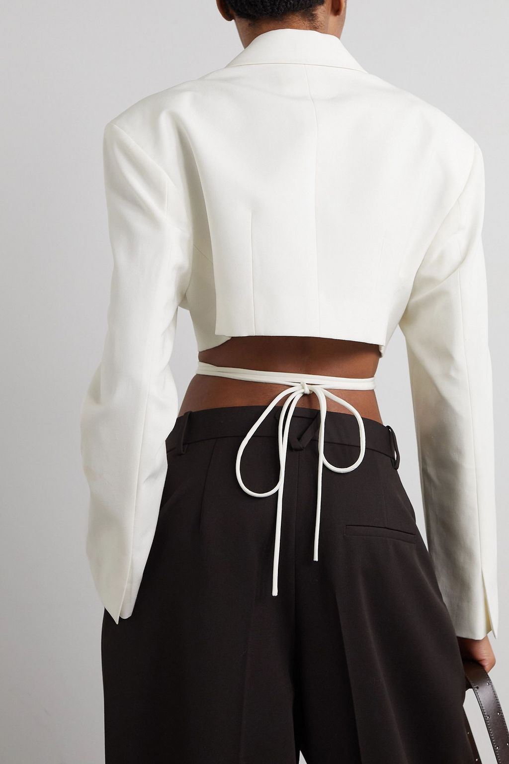 BOUGUESSA Nahid cropped tie-detailed grain de poudre blazer