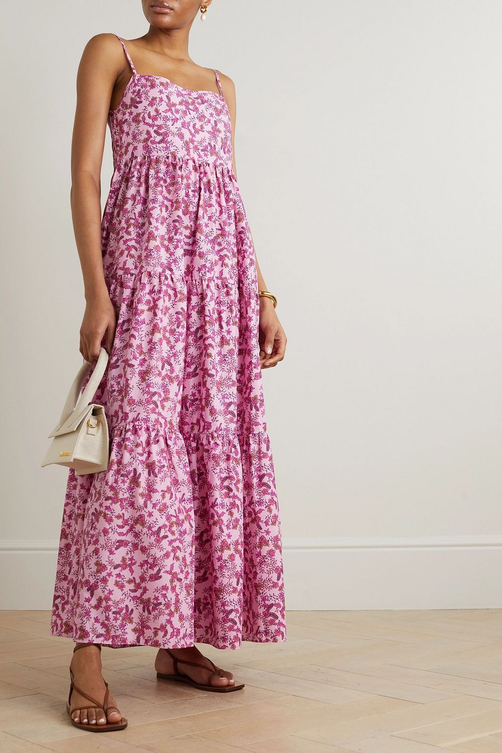 MATTEAU Tiered floral-print cotton-poplin maxi dress
