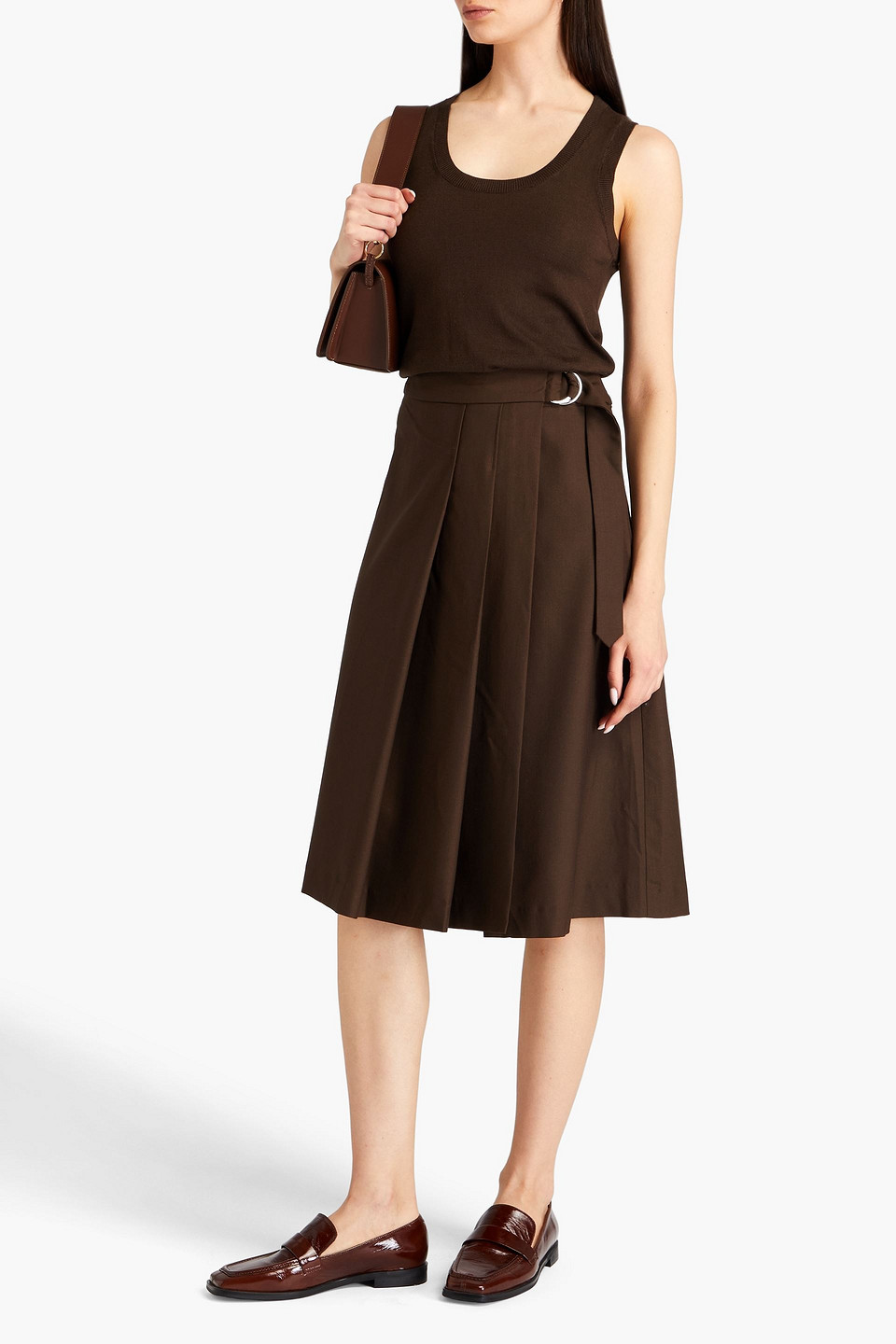 Officine Generale Calie Wool-tweed Midi Wrap Skirt In Chocolate