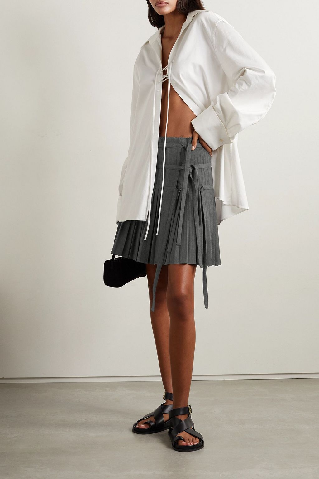 ALTUZARRA Haki pleated twill mini skirt