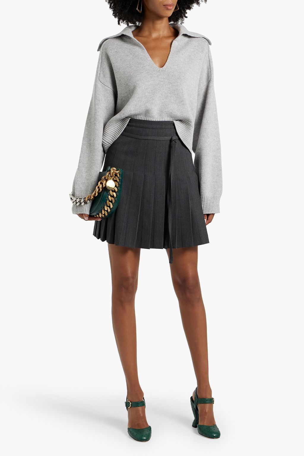 ALTUZARRA Haki pleated twill mini skirt