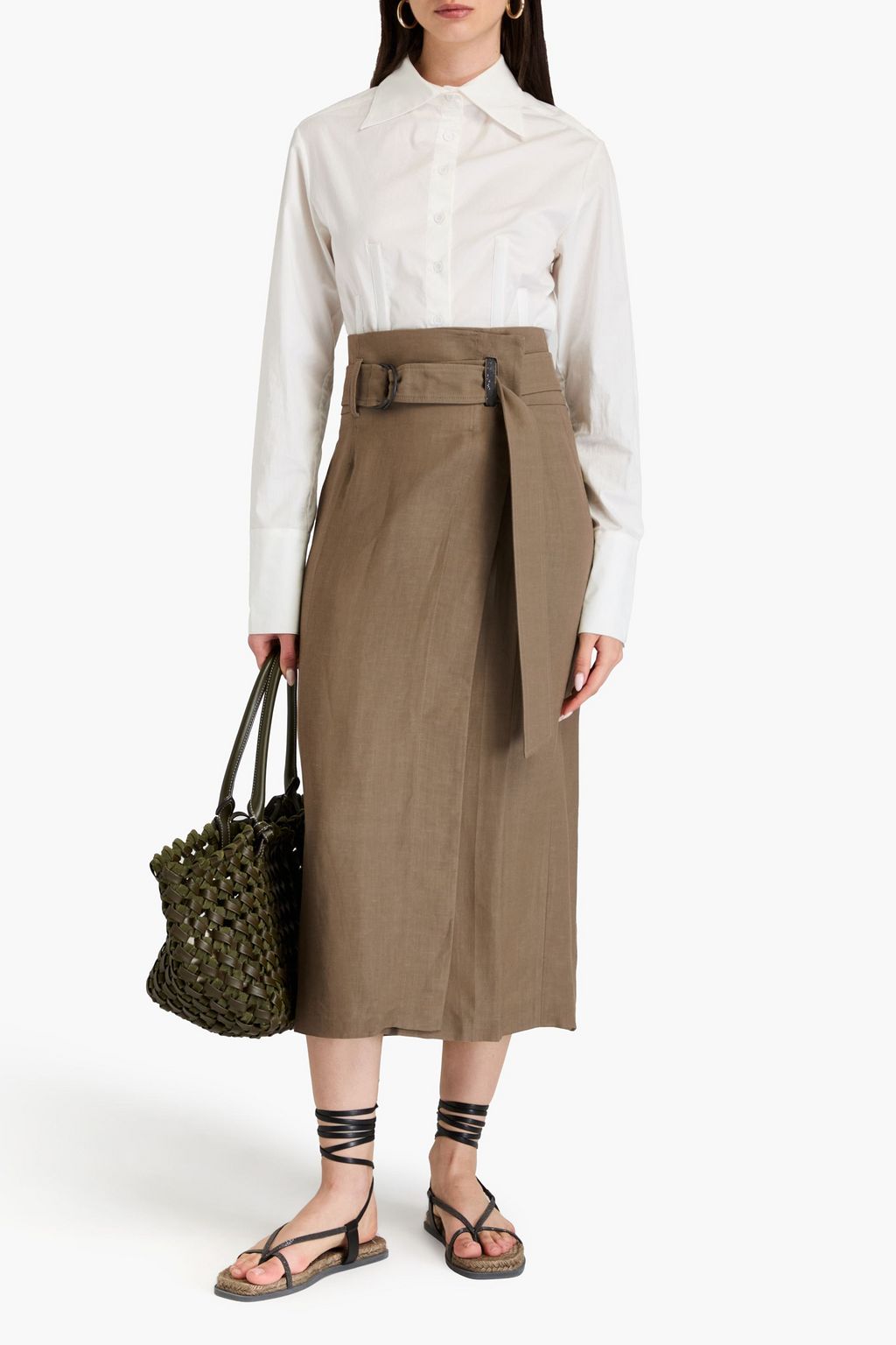 BRUNELLO CUCINELLI ツイル ミディラップスカート ベルト付き