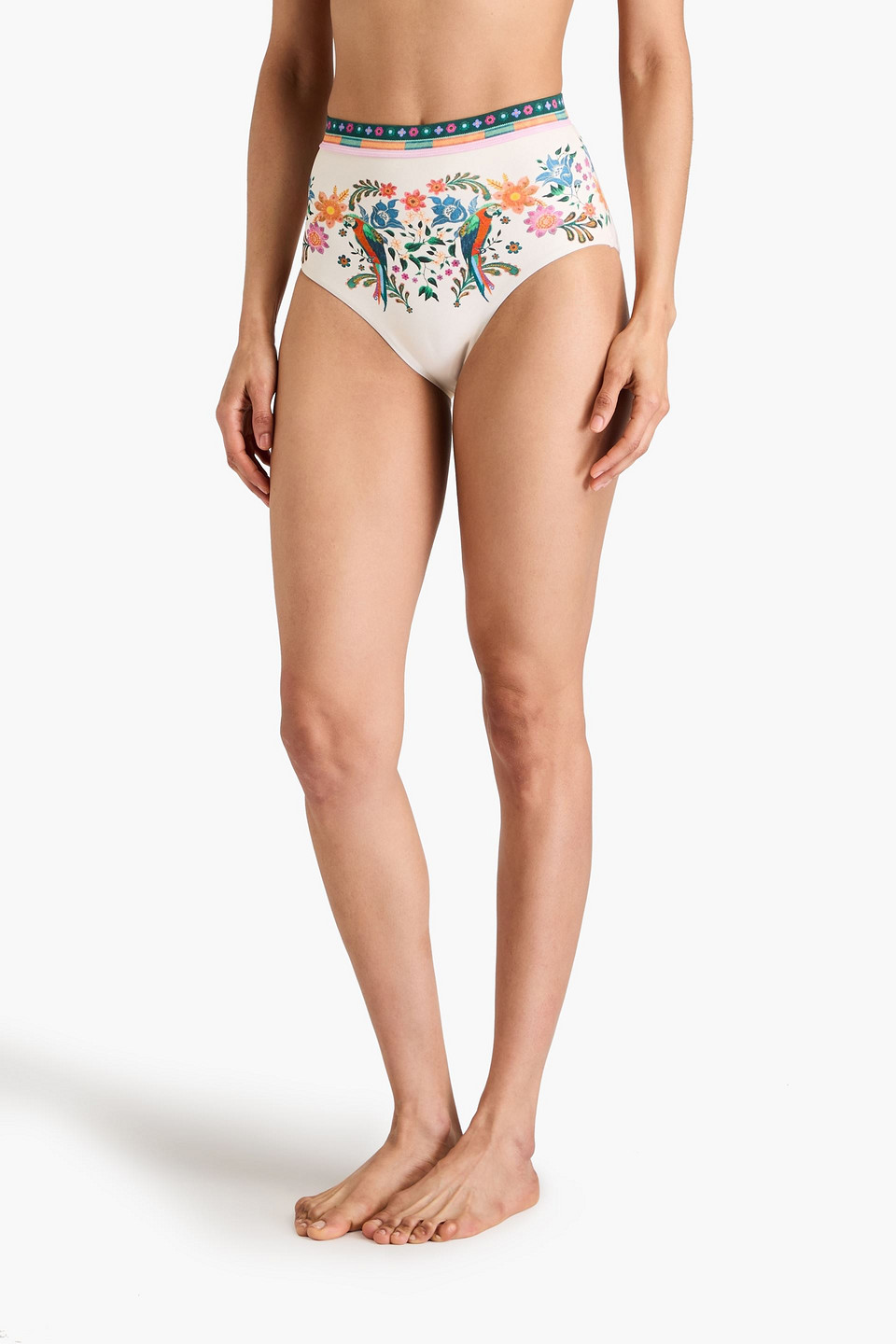 Zimmermann Floral-print High-rise Bikini Briefs In Naturfarben