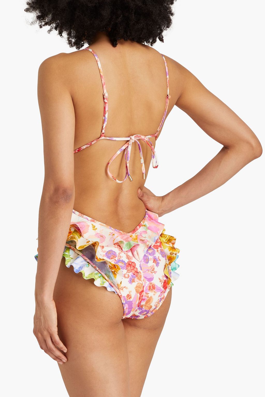 ZIMMERMANN Ruffled floral-print swimsuit