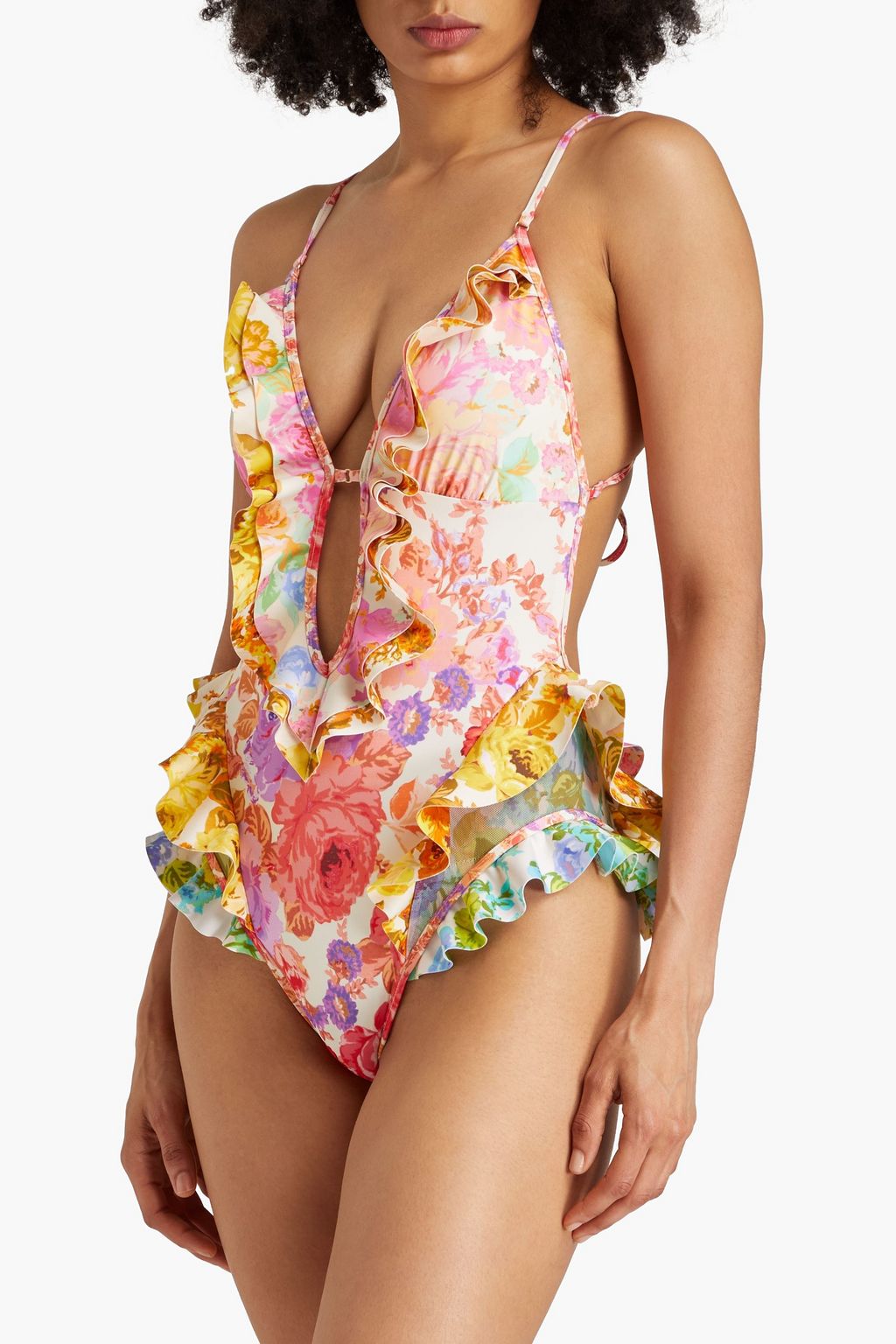 ZIMMERMANN Ruffled floral-print swimsuit
