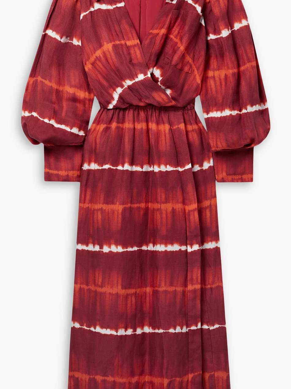 lyddy off-the-shoulder tie-dyed linen and cupro-blend maxi dress