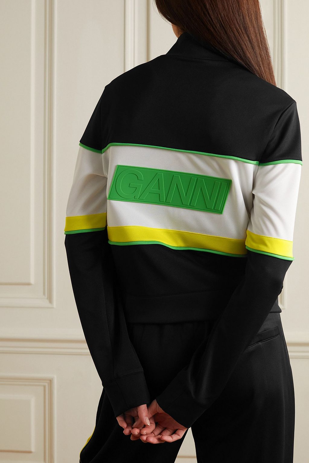 GANNI Striped appliquéd jersey track jacket