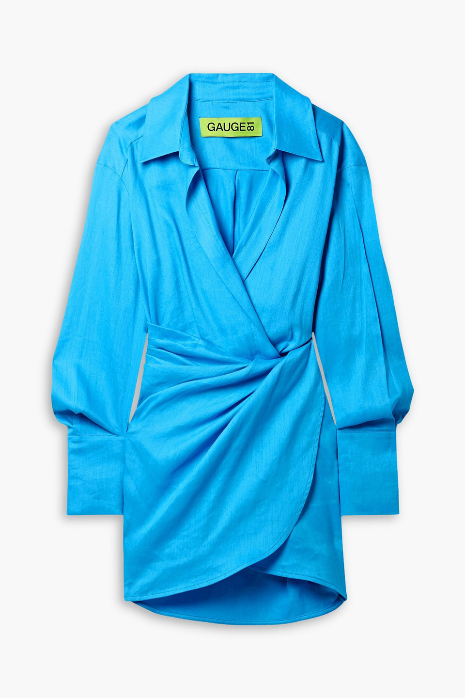 Gauge81 Puno Wrap-effect Linen-blend Mini Shirt Dress In Azure