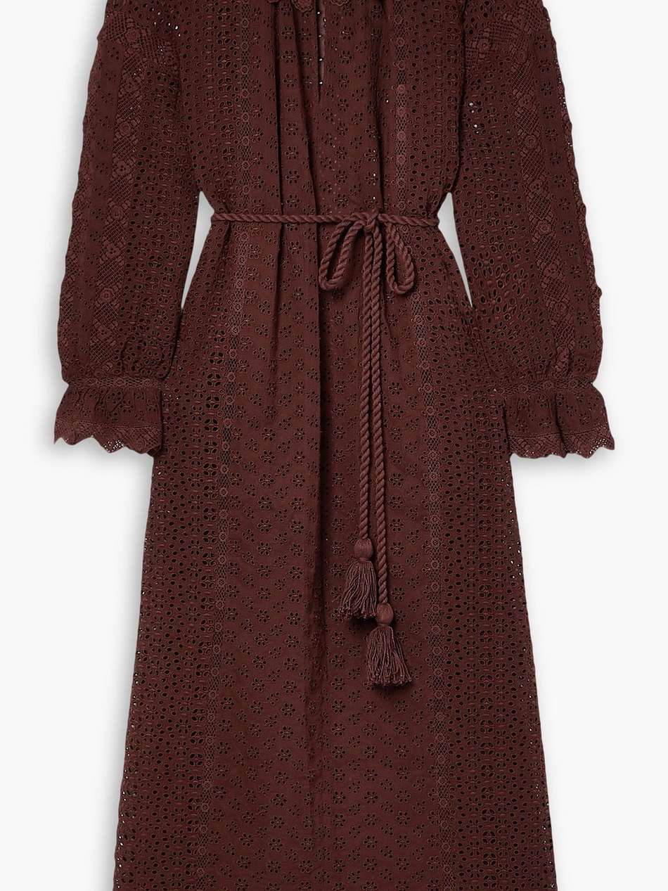 persephone belted broderie anglaise cotton maxi dress