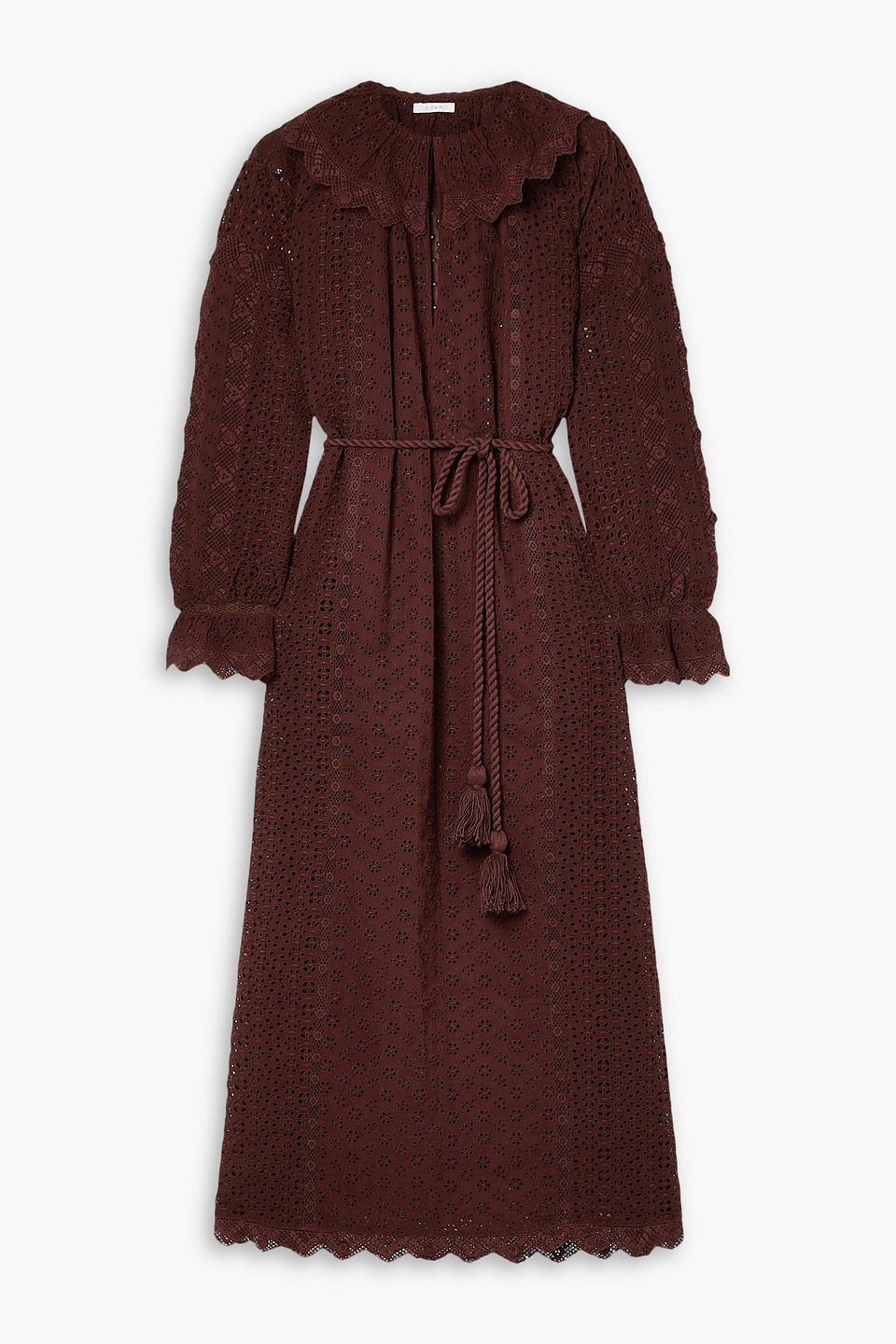 Doen Persephone Belted Broderie Anglaise Cotton Maxi Dress In Chocolate |  ModeSens