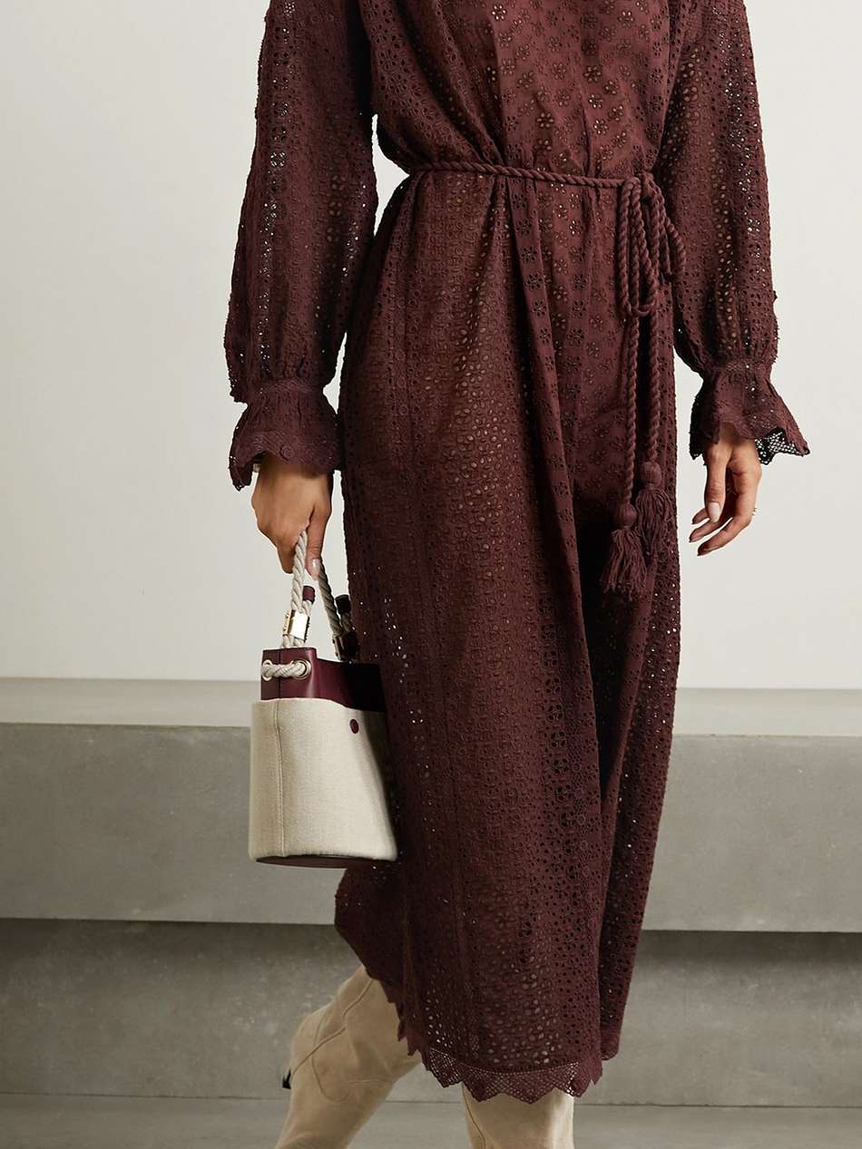 persephone belted broderie anglaise cotton maxi dress