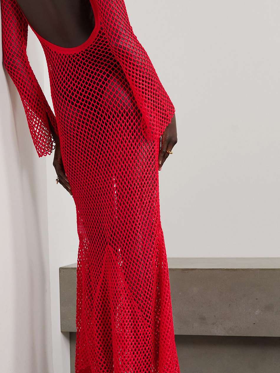 open-back crochet-knit maxi dress