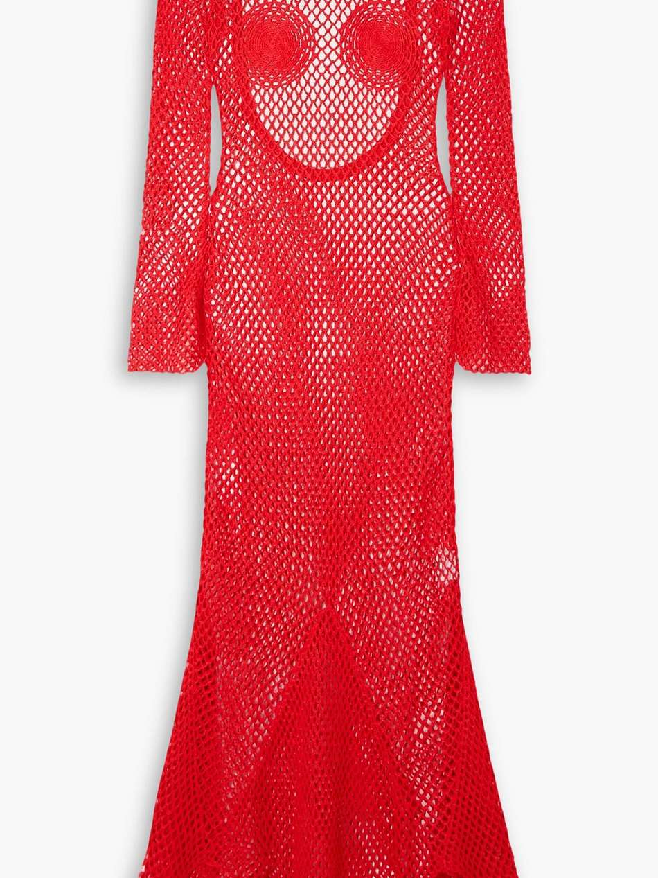 open-back crochet-knit maxi dress