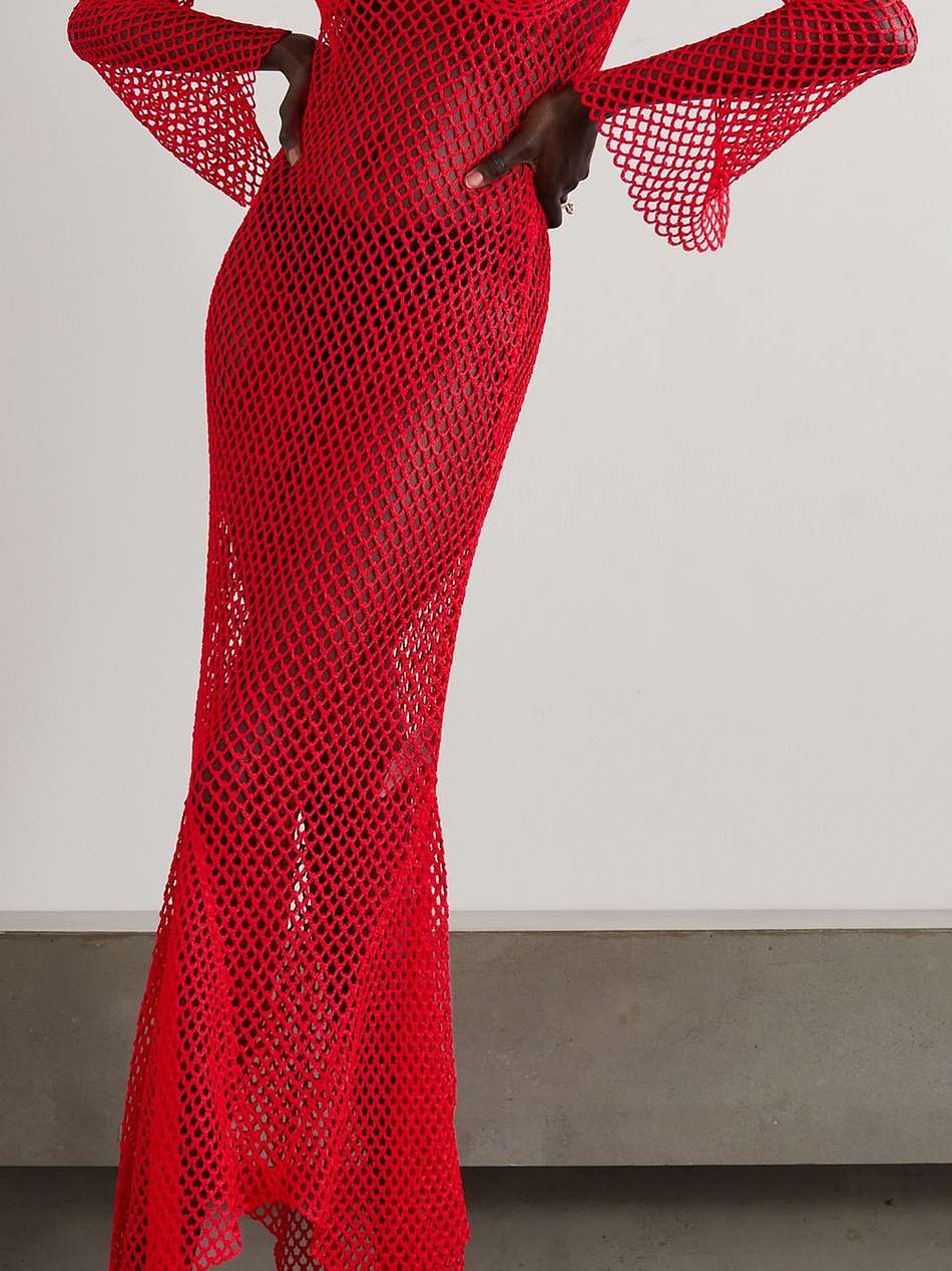 open-back crochet-knit maxi dress