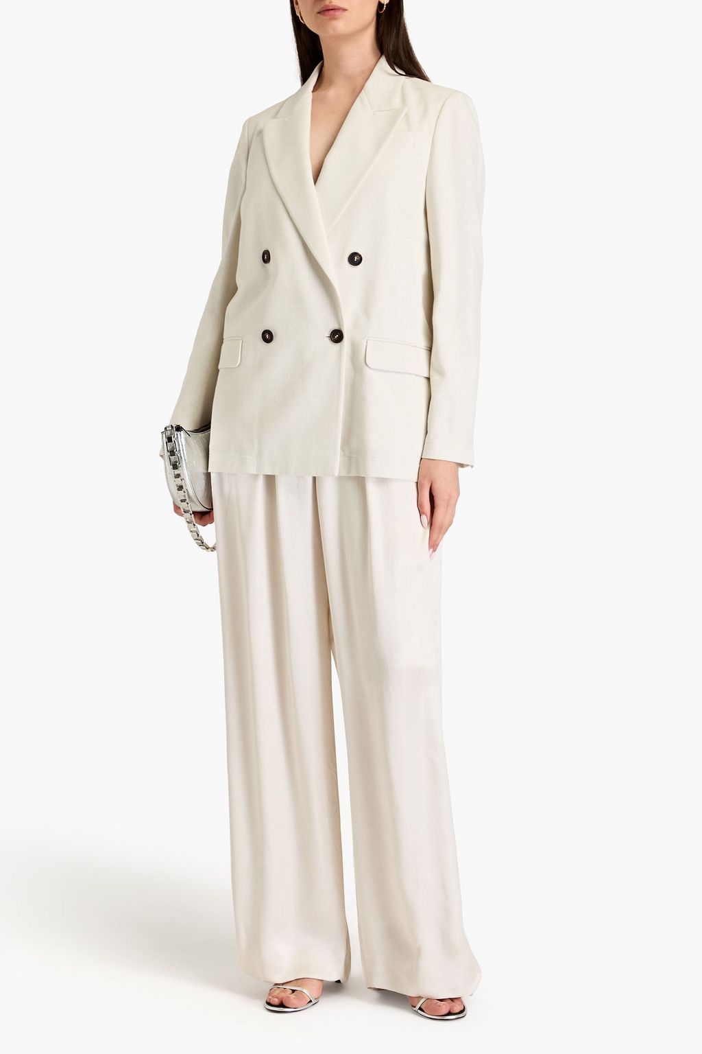BRUNELLO CUCINELLI 더블 브레스티드 메탈릭 코튼 혼방 트윌 블레이저