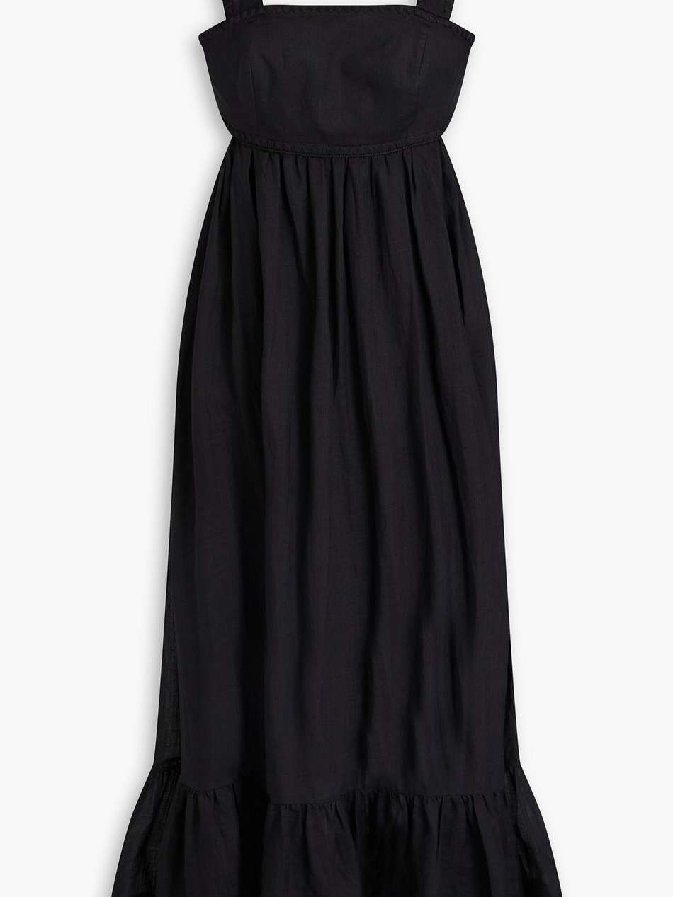 crochet-trimmed cutout ramie midi dress