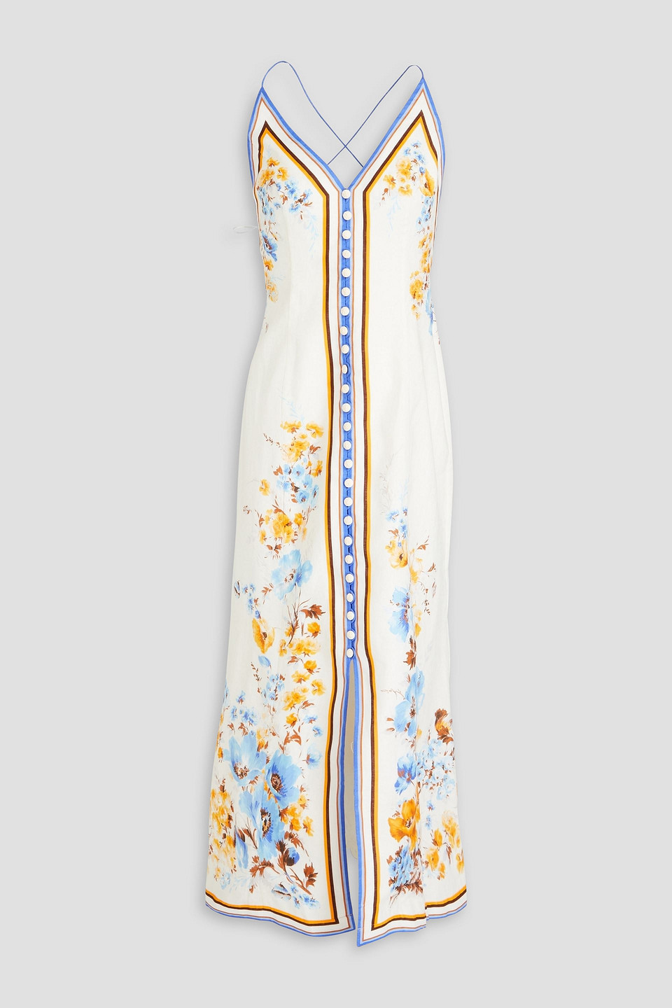 Zimmermann Embellished Floral-print Linen Maxi Dress In Multi