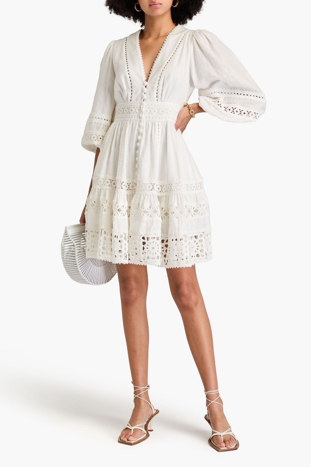 Crochet trim linen dress