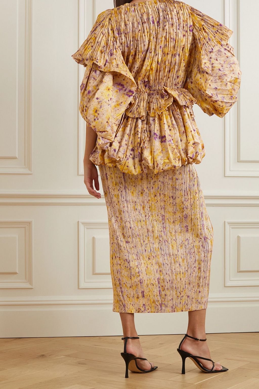 ALTUZARRA فستان Papyrus متوسّط الطول من التفتا البليسيه بكشاكش وطبعات