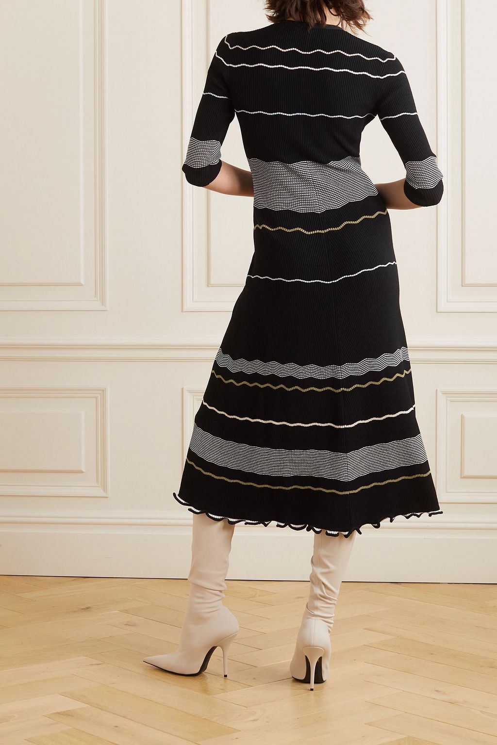 PROENZA SCHOULER فستان متوسط الطول مخطط وبحبكة مضلّعة