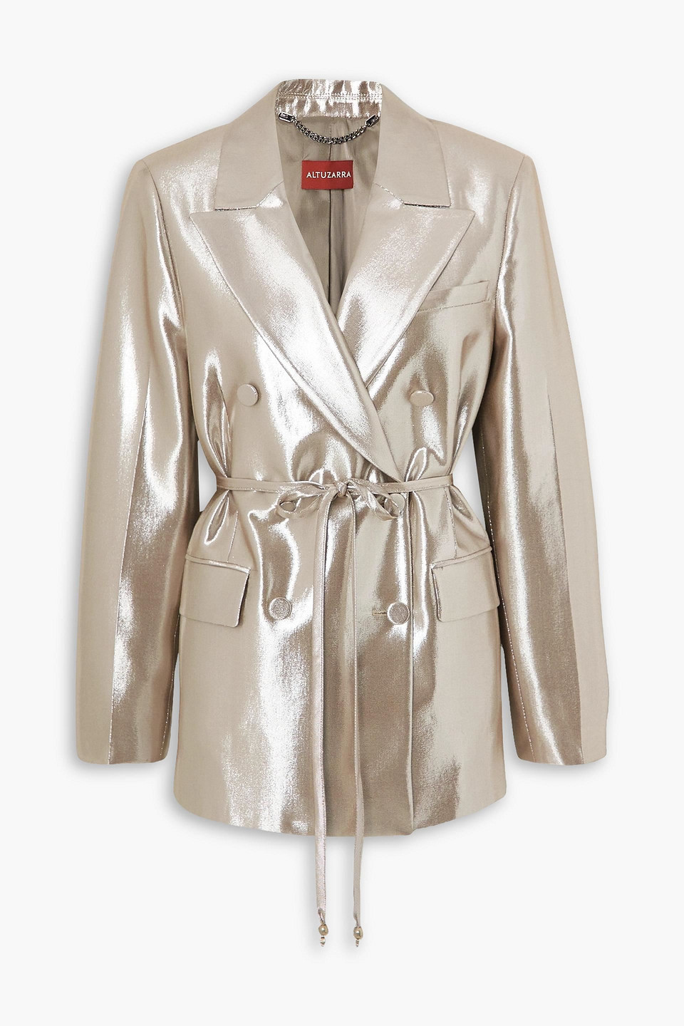 Altuzarra Hattson Metallic Double-breasted Satin Blazer In Platinum