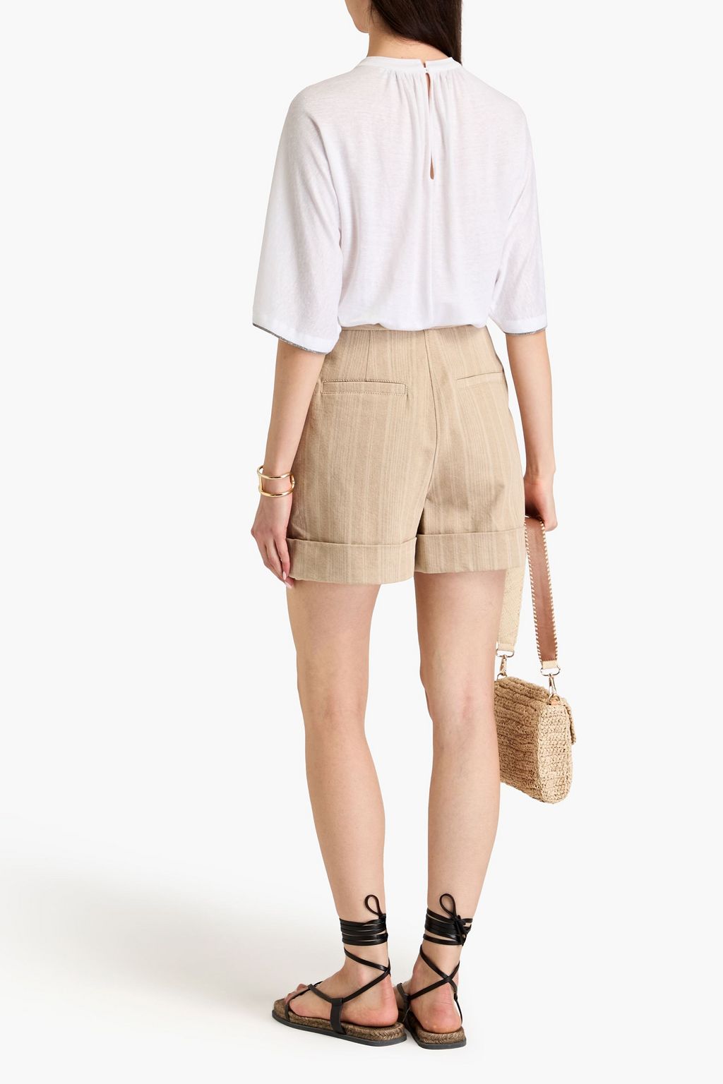 BRUNELLO CUCINELLI 비즈 장식 스트라이프 데님 쇼츠
