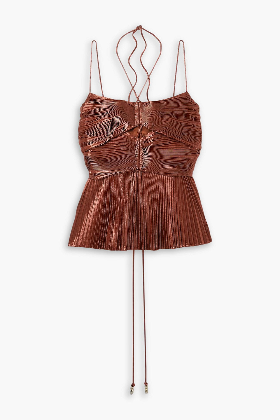 Altuzarra Justin Cutout Plissé-lamé Halterneck Top In Bronze