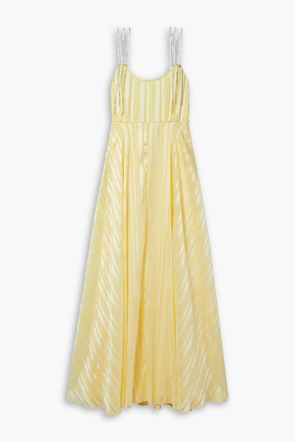 Loveshackfancy Darralis Maxikleid Aus Gestreiftem Satin Mit Kristallen In Pastellgelb