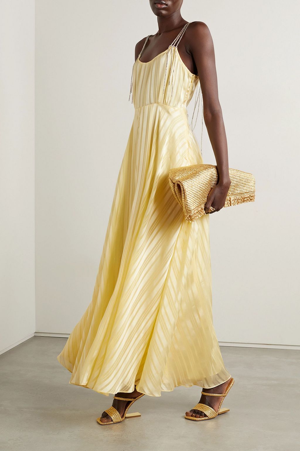 LOVESHACKFANCY Darralis crystal-embellished striped satin maxi dress