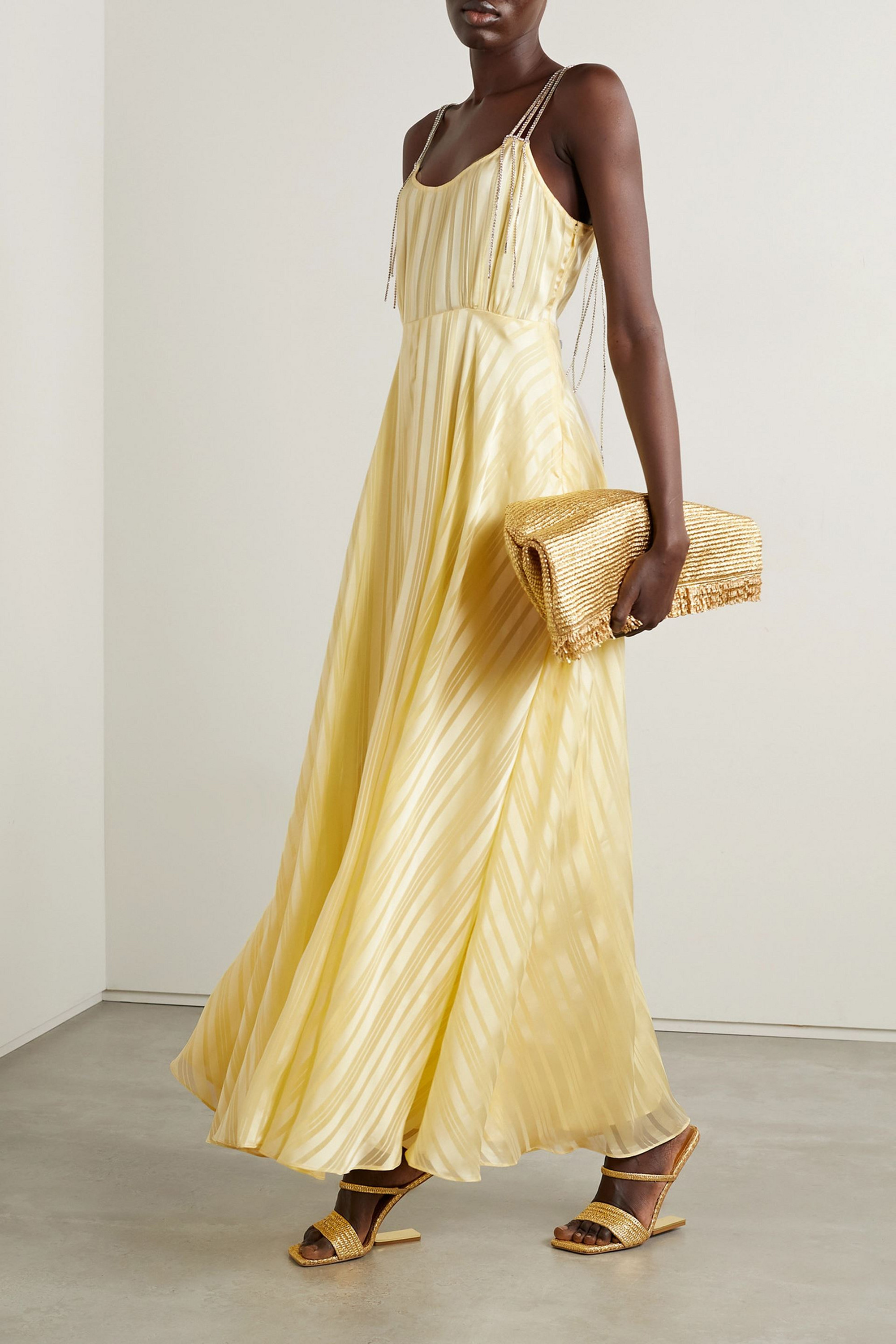 LoveShackFancy Darralis crystal-embellished striped satin maxi dress