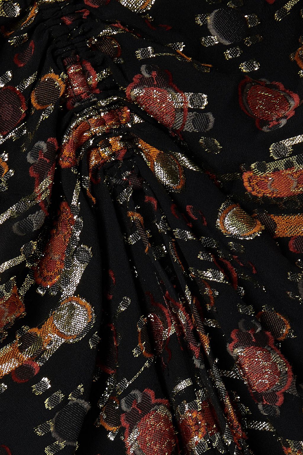 ALTUZARRA تنورة طويلة Safia من الكريب ومزيج حرير بنمط فيل كوبيه وبتأثير مزموم ولون معدني