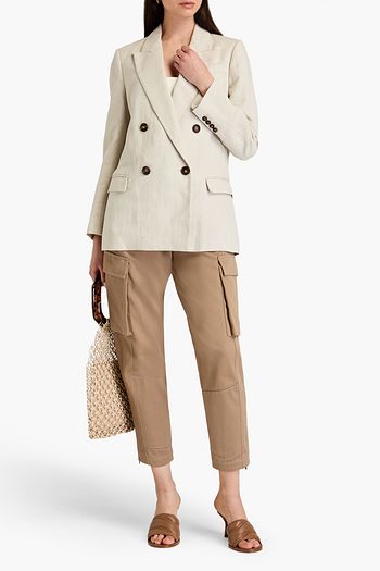 BRUNELLO CUCINELLI 더블 브레스티드 리넨 코튼 혼방 블레이저