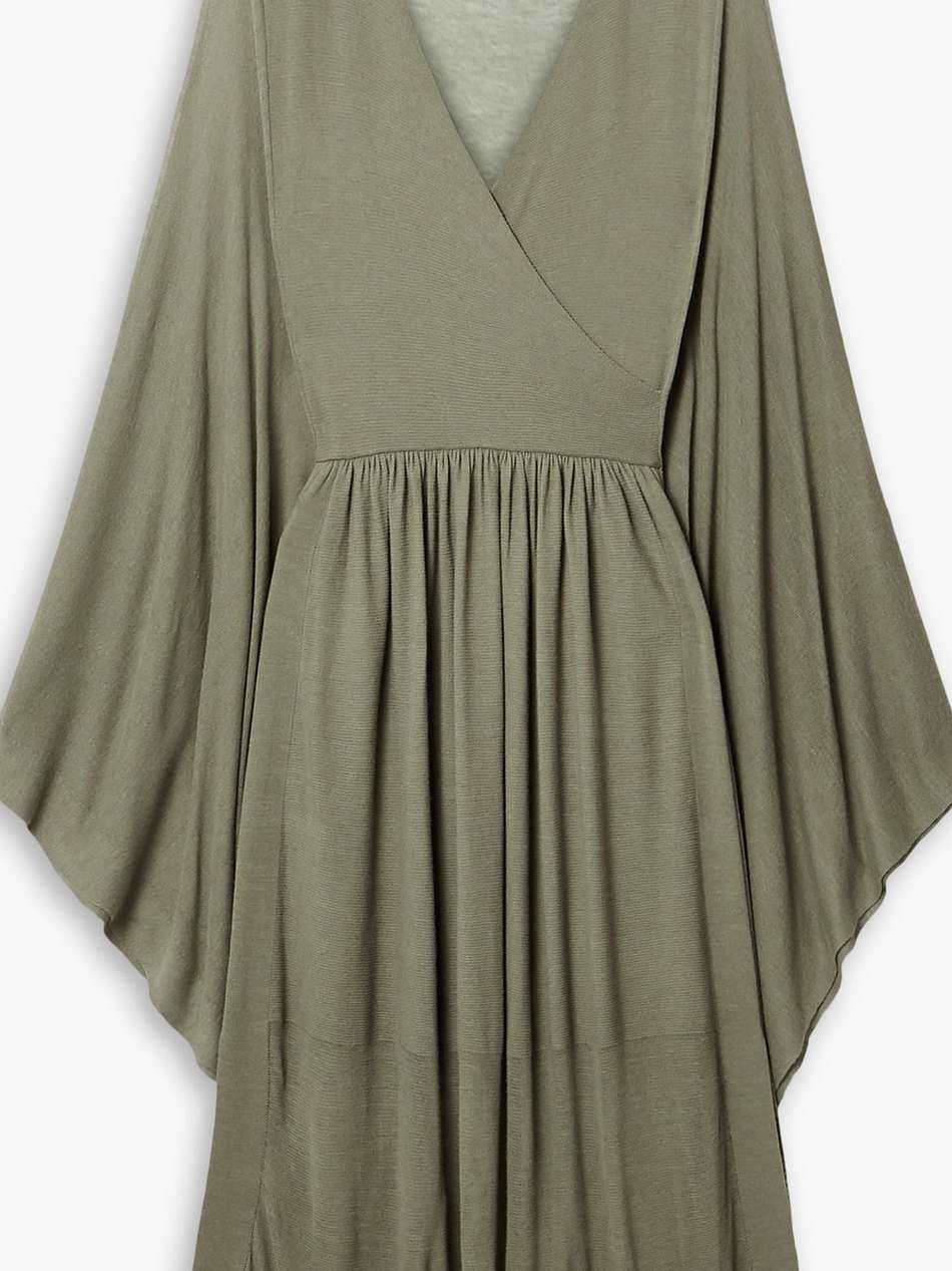wrap-effect draped stretch-knit midi dress