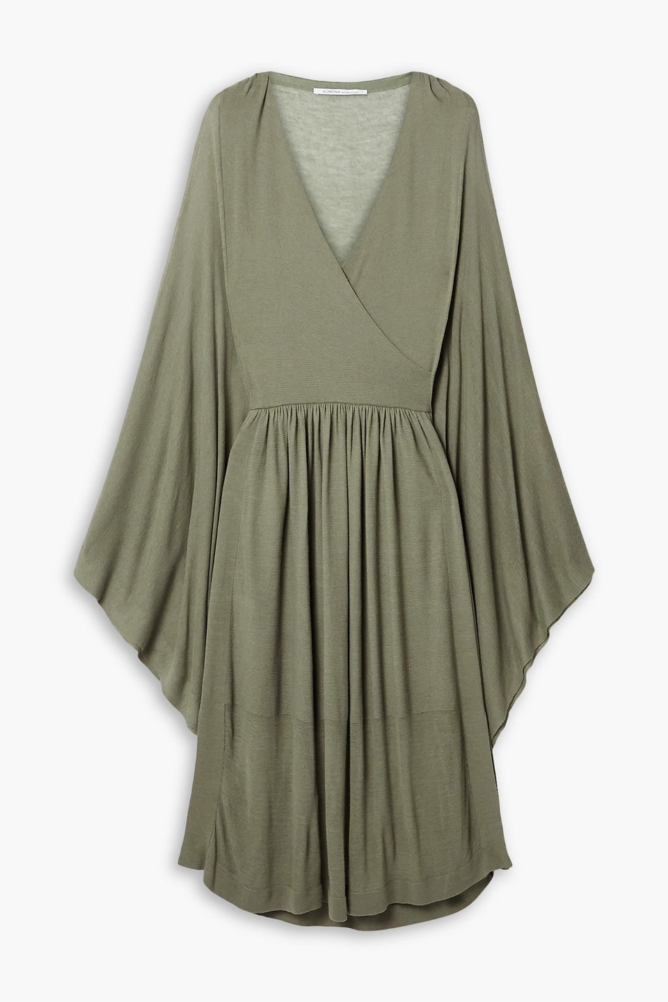 Agnona Wrap-effect Draped Stretch-knit Midi Dress In Army Green