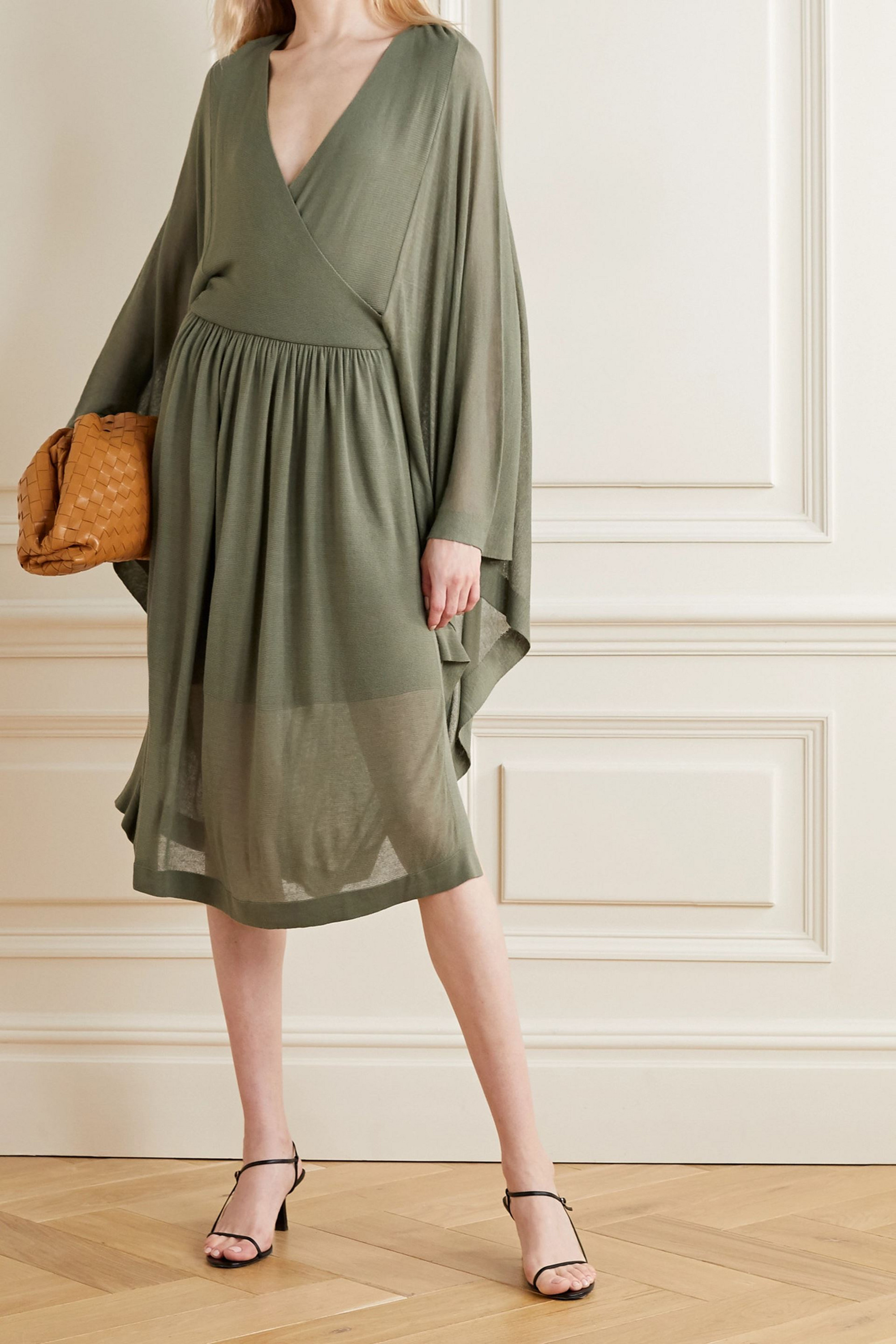AGNONA Wrap-effect draped stretch-knit midi dress