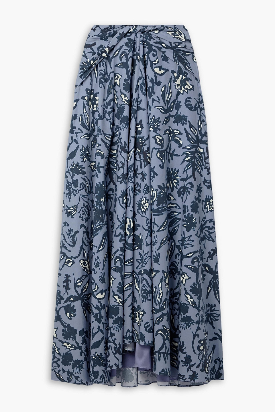 Altuzarra Pythia Twist-front Floral-print Cotton-blend Poplin Maxi Skirt In Slate Blue