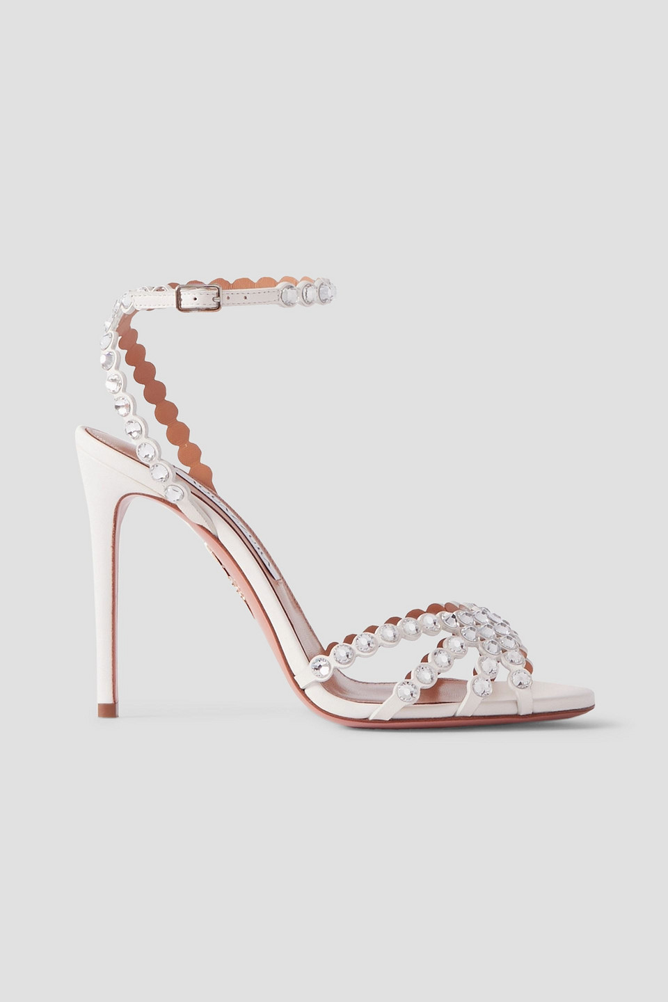 Aquazzura Womens White Tequila 105 Crystal-embellished Leather Heeled Sandals In White