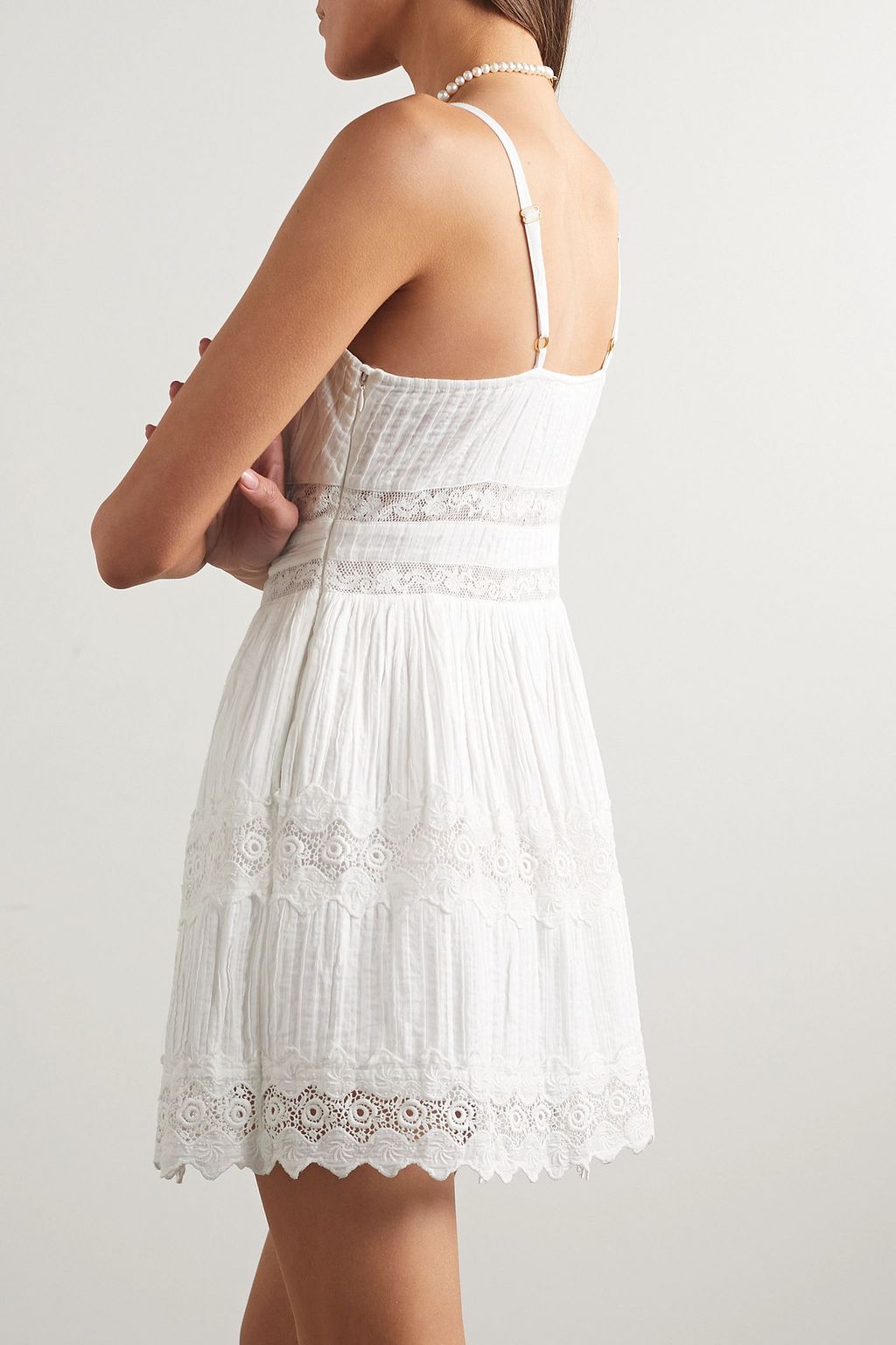 LOVESHACKFANCY Cinnamon pintucked crochet-trimmed cotton-voile mini dress
