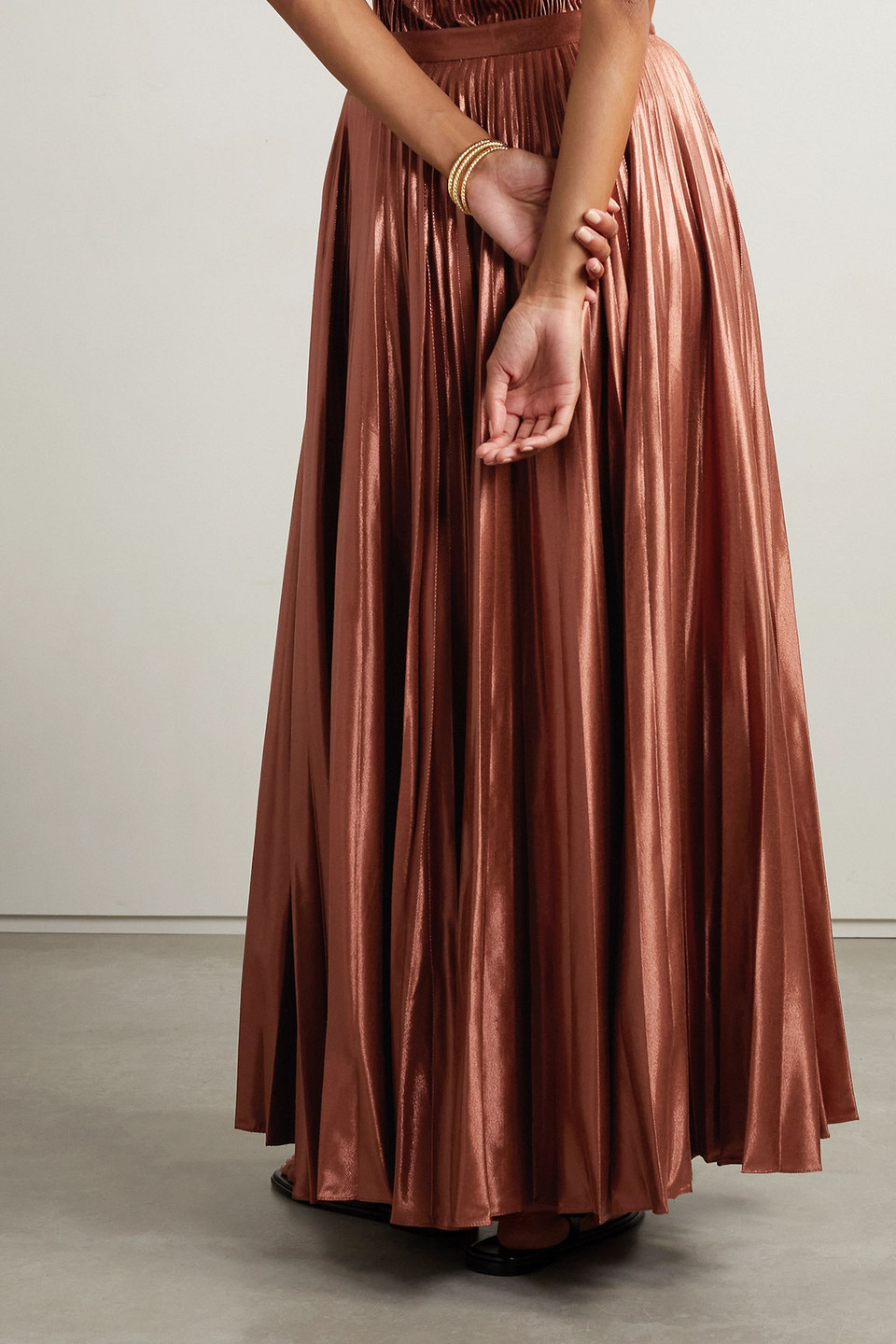Altuzarra Sif Metallic Pleated Maxi Skirt In Copper