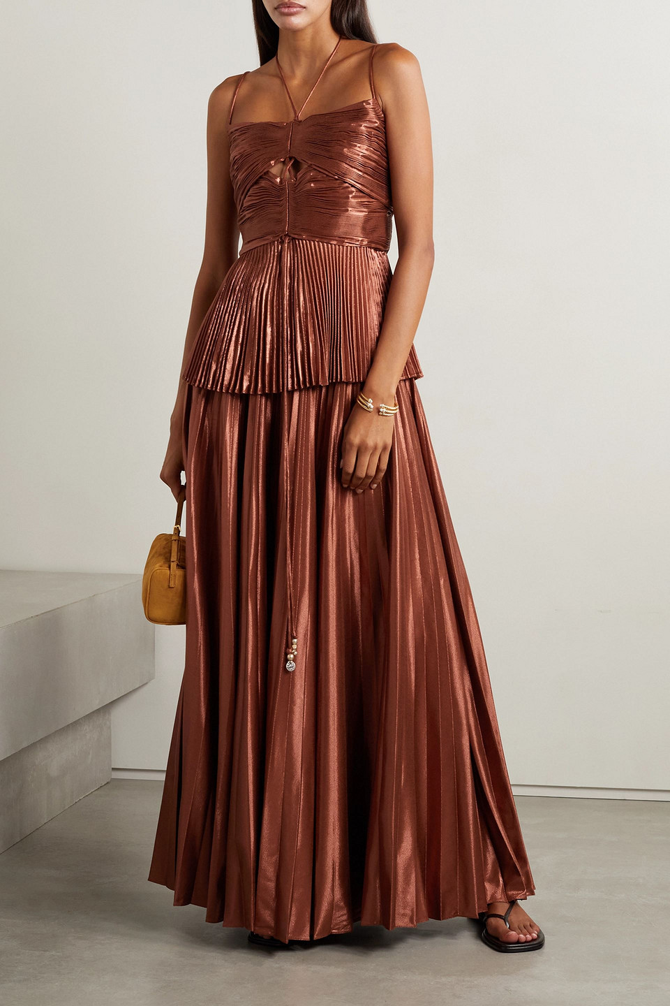 Altuzarra Sif Metallic Pleated Maxi Skirt In Copper