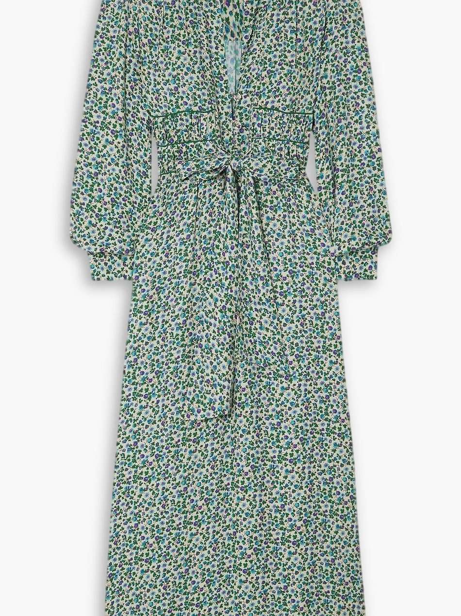 krizia belted embroidered floral-print twill maxi dress
