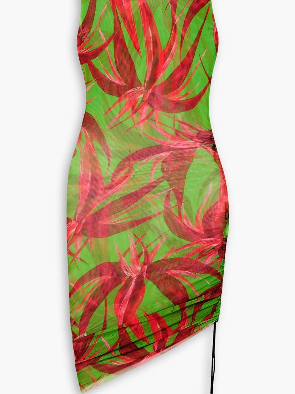 heatwave asymmetric ruched floral-print stretch-tulle dress