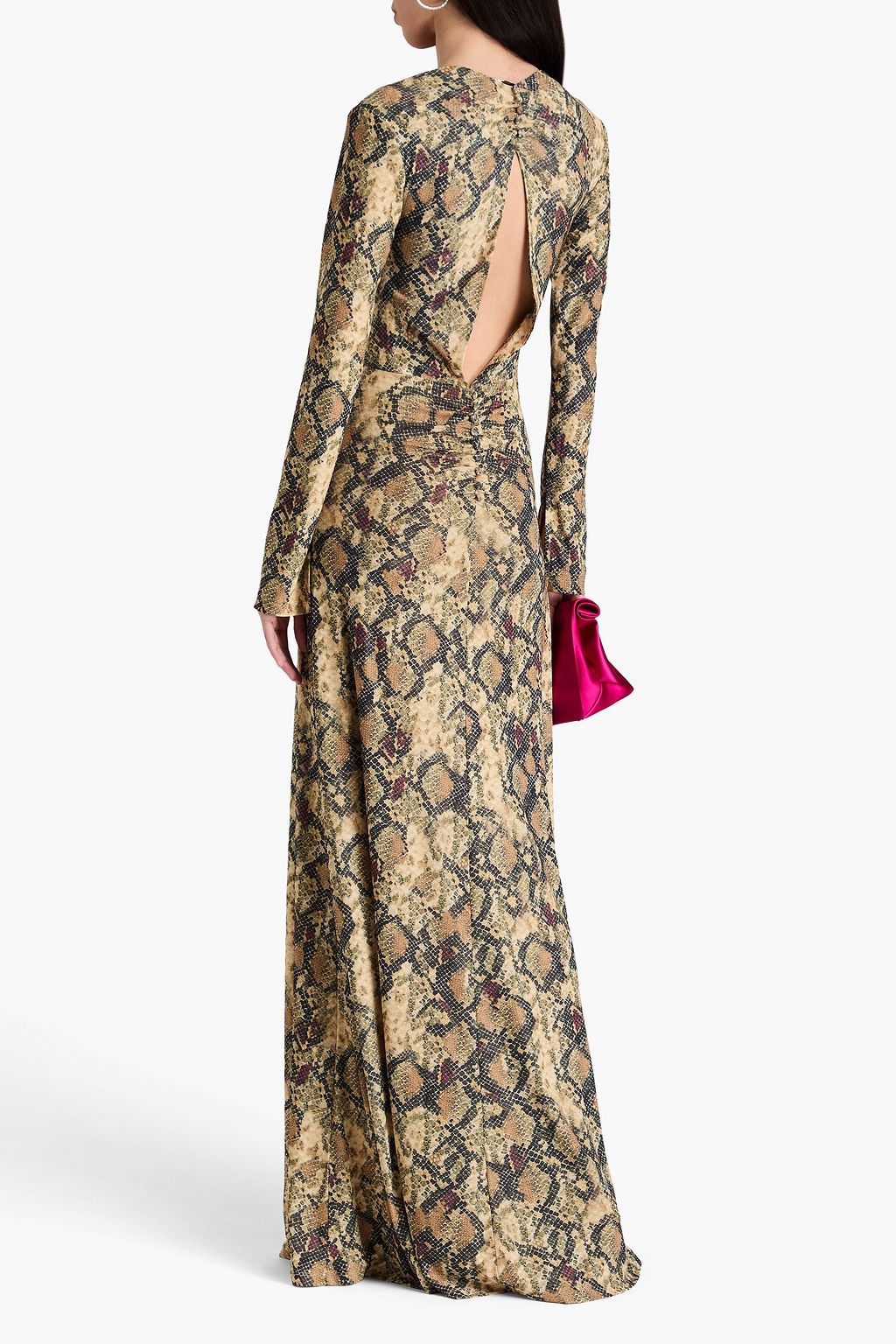 ROTATE BIRGER CHRISTENSEN 컷아웃 디테일 스네이크 프린트 메쉬 맥시 드레스