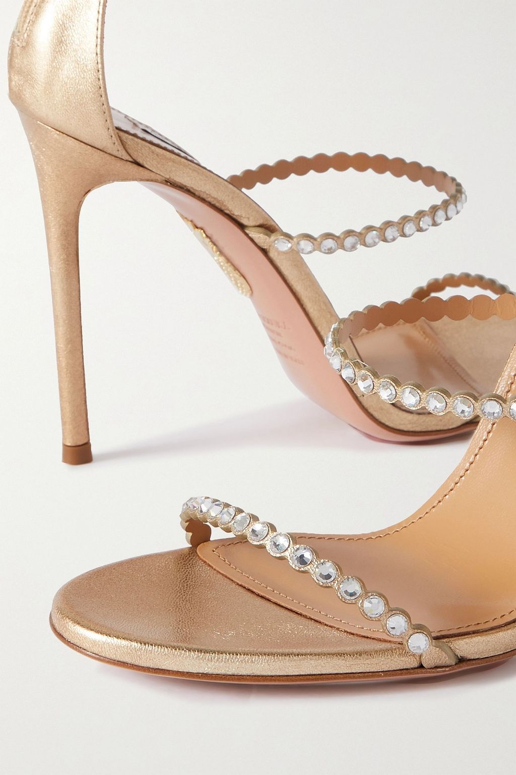 AQUAZZURA Mini Tequila 105 crystal-embellished metallic leather sandals