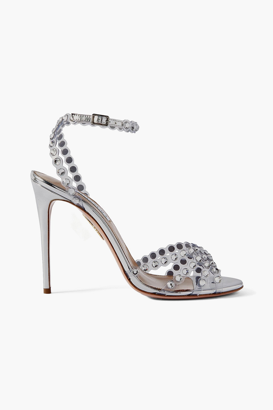 Aquazzura Tequila 105 Gem-embossed Leather Heeled Sandals In Silver