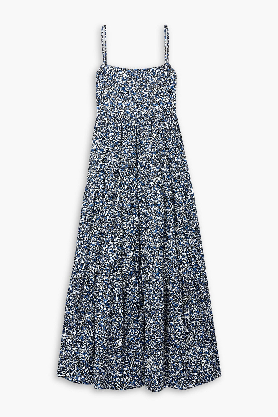 Matteau Tiered Floral-print Organic Cotton-poplin Maxi Dress In Blue