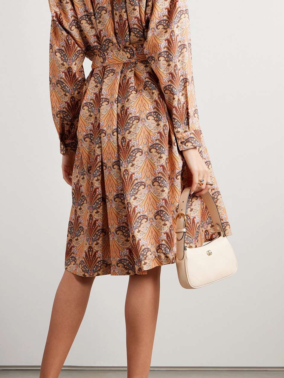 belted printed wool and silk-blend twill midi shirt dress